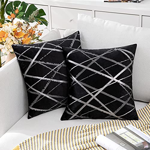 MIULEE 2er Set Samt Kissenbezug Silver Kissenbezüge Dekokissen Dekorativ Sofakissen Kissenhülle Zierkissenbezug Zierkissen Bezug Überzug Deko Kissen Bezüge Couchkissen Sofa Schwarz 40x40 cm