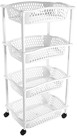 AC - Carrito Verdulero. Carrito de Cocina con 4 Niveles - Modelo HG - Estrecho con Ruedas, estantería para Cocina y baño, Ahorra Espacio, para Espacios reducidos - Color Blanco