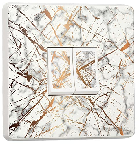 stika.co Pack of 2 Gold Marble Effect, Single or Double Switch Fun Print Light Switch Sticker Vinyl Cover Skin (Double Switch)
