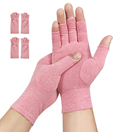 Donfri 2 Paare Arthrose Handschuhe Fingerlose Arthritis Handschuhe Kompressionhandschuhe für Frauen und Männer, Schmerzlinderung und Wärme (Rosa, S)
