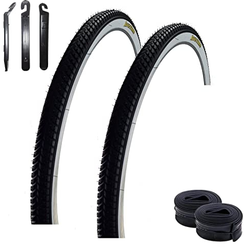 2 x Roverstone 28 Fahrradreifen Weißwand 47-622 (28 x 1,75) + 2 passende Schläuche AV inkl. maxxi4you Reifenheber