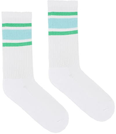 kabak Sportsocken Wadenlang Frottee 80er Retro Style Aerobic Laufen Yoga Unisex Farben Elastisches Bündchen Atmungsaktiv, Weiß/Mint 36-41 EU