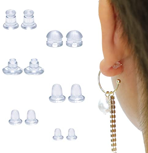 FAMIDIQGO 300PCS Silicone Earring Backs, Clear Earring backings with Box, Earring Safety Back Pads backstops Stopper, 6 Different Shapes Soft Earring Backs Replacements