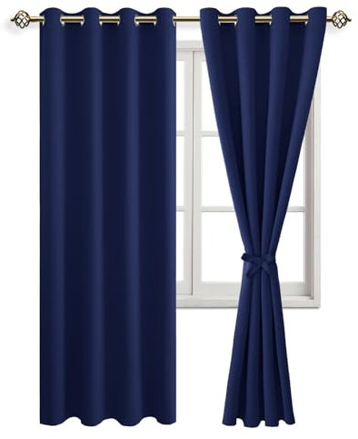 JIUZHEN Vorhänge Blickdicht mit Ösen Verdunklungs Kinderzimmer Gardinen Schlafzimmer Blickdichte Vorhang gegen Kältes und Hitze Curtains Blackout ThermoVorhang, Dunkelblau, 2 Stück, 228x140cm(HxB)