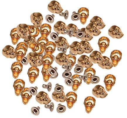 Trimming Shop Skull Head Rivets with Pin Metal Skull Head Studs for Leather Jacket, Clothing Decoration, DIY Craft Projects, Punk & Goth Accessories, 9mm x 15mm, Gold, 100pcs