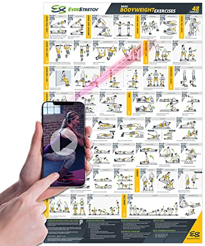 EverStretch Bodyweight Workout-Poster für das Fitnessstudio zu Hause – mit Videoanleitung – groß 58,4 x 88,9 cm | laminierte Workout-Diagramm