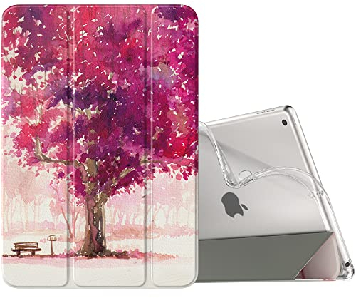 MoKo Hülle Kompatibel mit Neu iPad 9./8./7. Generation (2021/2020/2019), iPad 10,2 Zoll Hülle mit Ständer, TPU Transluzent Matt Rückseite Cover mit Auto Schlaf/Aufwach Funktion, Aquarell Landschaft