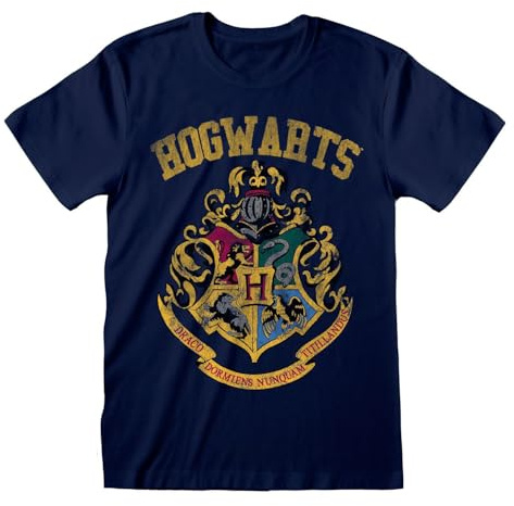 Harry Potter Herren Hogwarts Faded Crest T-Shirt Navy