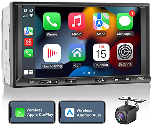 2 Din Autoradio mit Wireless CarPlay & Wireless Android Auto, 7 Zoll Bildschirm Double Din Auto Radio Touch Display mit Bluetooth, FM AM RDS