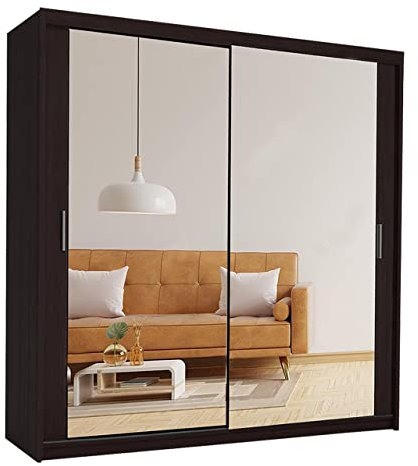 Samsun Modern Double Sliding Mirror Door Wardrobe Bedroom with Adjustable Hanging Rails, Shelves Storage Cupboard For Home Furniture (Wenge, 120cm)