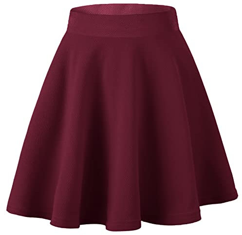 Dressever Damen Basic Vielseitige Dehnbaren Informell Casual Mini Hohe Taille A-Linie Tennisrock Tanzrock Burgundy X-Large