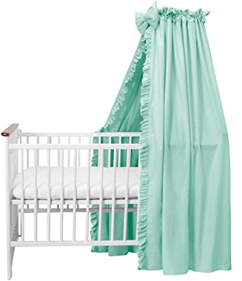 balbina Baldachin 100% Baumwolle, Deko-Set für Kinderbett, Betthimmel mit Rüsche & Schleife, Moskitonetz für Babyzimmer, Undurchsichtiger Bettvorhang ohne Himmelstange, 240 x 165 cm, Mint