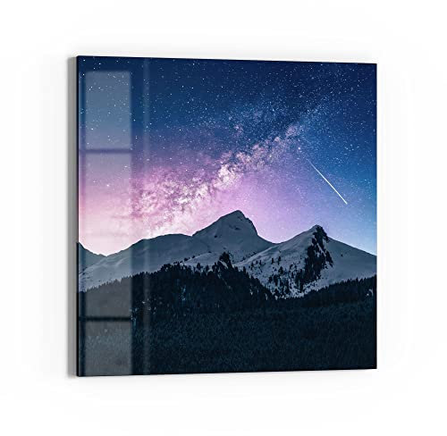DEQORI Glasbild Echtglas | Motiv Nachthimmel in den Bergen | quadratisch einteilig 30x30 cm | schöne Dekoration | Wandbild für Wohnzimmer, Schlafzimmer, Flur & Küche | moderne Wanddeko