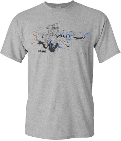 Baddery Auto Tuning T-Shirt für Herren: Turbolader Skizze - Motorsport Shirt Männer - Mechaniker & Autoliebhaber Geschenke (Heather Grey XL)