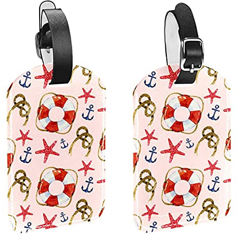 Gepäckanhänger, Seestern-Seil, Rettungsring, PU-Leder, Gepäckanhänger, Reise-ID-Taschen-Etikett, mit Sichtschutz, 2 Stück