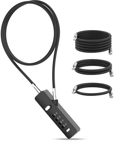 BiceNoning Combination Lock, 4-Digit Steel Cable Locks with Code, Locks for Lockers with 3 Lengths Cables for Bikes, File Cabinets, Wardrobes, Small Fences, Refrigerator Door (Black-1pc)