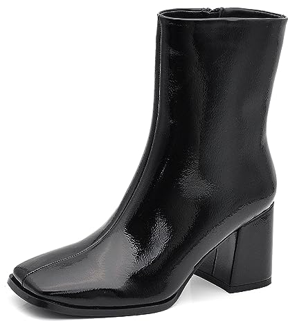 IF Fashion Scarpe da Donna Stivali Stivaletti Tronchetti Tacco Grosso Lucidi Punta Quadrata XG111 nero N.36