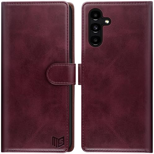 SUANPOT [RFID Schutz für Samsung Galaxy A15 5G Hülle PU Leder Handyhülle Lederhülle Klapphülle Kartenfach Flip Cover für Samsung A15 Handy hülle Leather Wallet Phone Case Rotwein