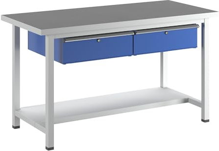 ANKE | Werkbank | Gestellbauweise Serie V | 2 Schubladen | 1 Ablageboden | Breite 1500 mm | Universalplatte