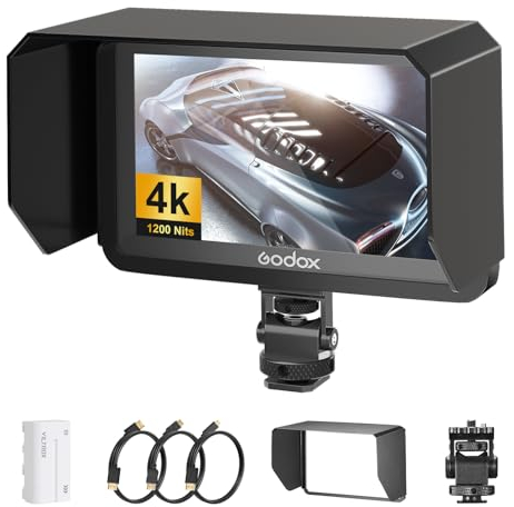 Godox GM7S 7 Inch Touch-Steuerung 4k Monitor mit Batterie 1200nit DSLR Kamera Field Monitor HDMI 1920x1200 IPS 3D LUT Typ-C mit NP-F550 Akku mit NP-F550 Akku mit Sonnenblende für Sony Canon Nikon