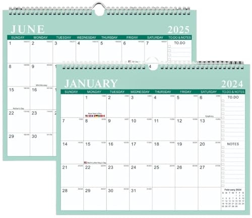 Familienplaner Kalender 2024 Wandkalender 2024 – Januar 2024 – Juni 2025, 18-monatiger Hängekalender 2024 Kalender 2024 (Color : Green, Size : 2pcs)