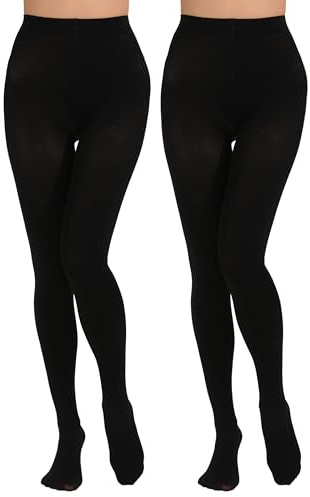 Paralinda 2 Pairs Women's Solid Color Tights 80D, Soft Opaque Microfiber Tights (Black, L/XL)