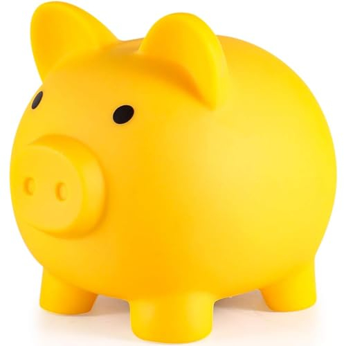 H&W Gelb Sparschwein,Unzerbrechliches Sparschwein,Niedliche Münzbank, Plastikspardose, Beste Geburtstagsgeschenke Heimdekoration