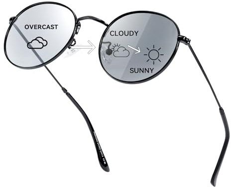 TJUTR Photochrome Sonnenbrille polarisierte Herren Runde für Autofahren, UV 400 Schutz, Metallrahmen Design
