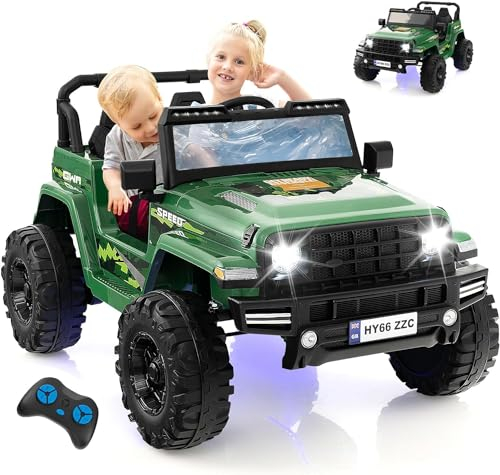 GOPLUS Voiture Electrique Enfants 2 Places 24V avec Télécommande 2,4G, 4x4 Electrique Enfants avec Vitesse 2,6-6k/h, Klaxon et Affichage, Lumineuse Charge 35KG pour Enfant 3-8 Ans (Vert)