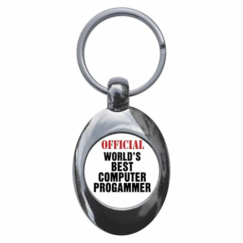 Ozorath Official World's Best Computer Programmer Keyring with Trolley Coin | Keychain, Split Ring Attachment, Integrated Shopping Cart Token, Metal Key Fob, Gift Idea, Present, Novelty, Car, House, Flat