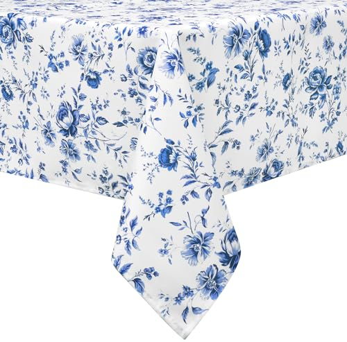 Arquiel Tischdecke Aquarell Blau Blumen, Tischdecken Abwaschbar Rechteckige Tischtuch Rosen Florale Tischdeck Für Garten, Küche Essen Parteien Sommer (152 X 213 cm)
