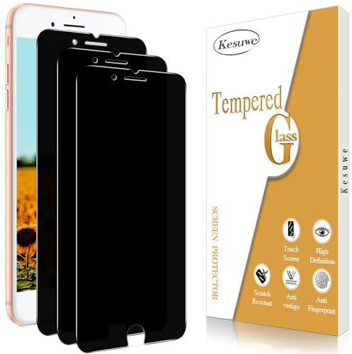 Kesuwe Pellicola protettiva per la privacy per iPhone 8, 7, 6S, 6, anti spia, antigraffio, HD, trasparente, facile da installare, senza bolle, confezione da 3