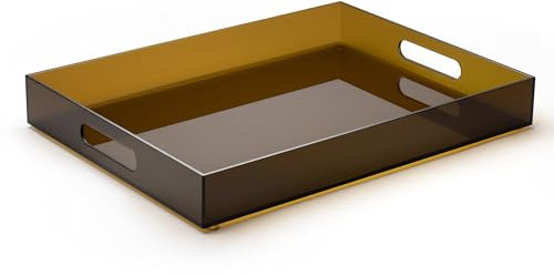 ATZYmolin 16x12 Large Acrylic Serving Tray Decorative Ottoman Coffee Table Vanity Tray Tea Fruit Platter Snack Appetizer Dessert Drink with Handles for Bar Kitchen Party, Amber