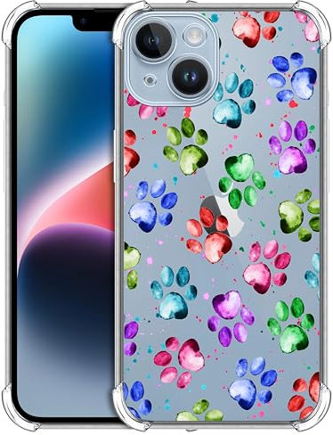 GlamCase for iPhone 14 Plus, iPhone 14 Plus Clear Case - Dog Cat Paw Watercolored design Printed Slim Fit Flexible Shockproof Clear Designer Back Case/Cover for iPhone 14 Plus only.