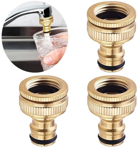 Uni-Fine - Juego de 3 mangueras de jardín de 1/2 pulgadas y 3/4 pulgadas 2 en 1, conector rápido de latón, conector de extremo de manguera de jardín, boquilla de conexión, kit de conexión para cocina,