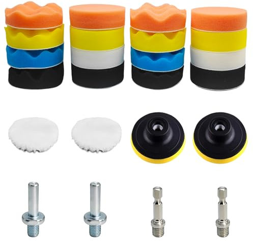 24 Stück Polierschwämme Pads, 80mm Polierpad Schwamm für Auto Polieraufsatz Akkuschrauber, Politur Schwamm Polierpads Set mit 2 M10 Adapter Bohren für Poliermaschine zum Polieren, Schleifen, Wachsen