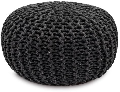 Amago home Strickhocker XXL Pouf Ø55 H37cm Bodenkissen Sitzpouf Baumwolle nachhaltig Farbe steingrau