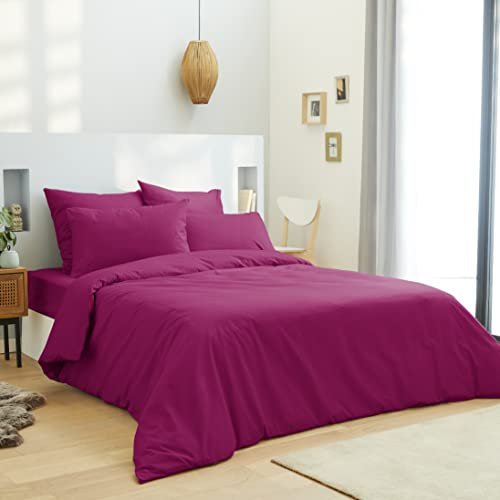 Housse de Couette Toutes Dimensions 100% Coton / 57 Fils/cm² (Fushia, Housse de Couette 240 x 220 cm lit 2 Places)