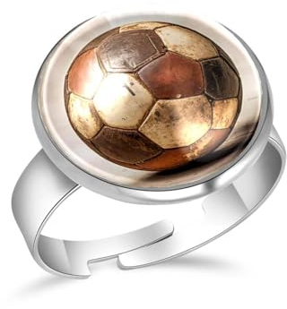PAFEFO Verstellbares Ring-Set aus Edelstahl für Damen und Herren, Vintage-Stil, alter Fußball, Fußball, Mädchen, Ringe für Teenager, Liebe, Gedenken, 16 mm, Edelstahl Aus Edelstahl Kristallglas, Kein