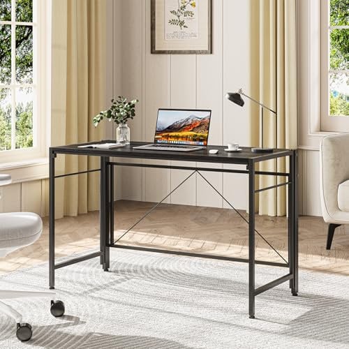 Dripex Folding Desk 110 x 50cm Writing Computer Desk Foldable Table Space Saving Home Office Desk Easy Assembly, Black