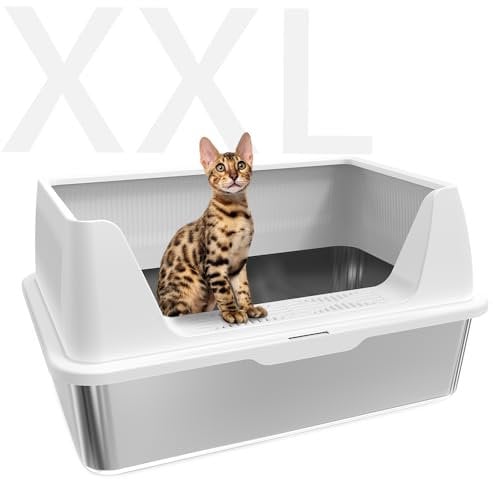 Katzenklo Edelstahl XXL mit DIY-Aufkleber, 20L Katzentoilette Edelstahl mit Deckel, Große Kapazität, Auslaufsicher&Spritzsicher, einfacher EIN- und Ausstieg, Einfach zu Reinigen, 60x40x30cm