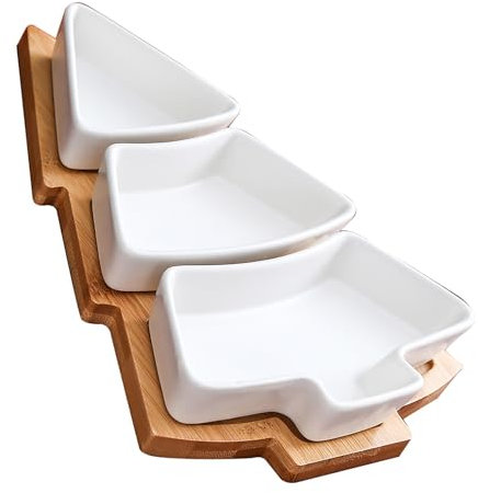 Generisch Weihnachtliche Mehrteilig Dipschale in Tannenbaumform aus Keramik mit Holz