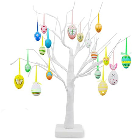AUXHCYL Easter Tree with Lights Battery USB Powered with Timer Function, 60cm Easter Table Decorations Twig Tree with Various Eggs, Easter Decorations Home Gifts(24 LEDs, 18 Eggs)