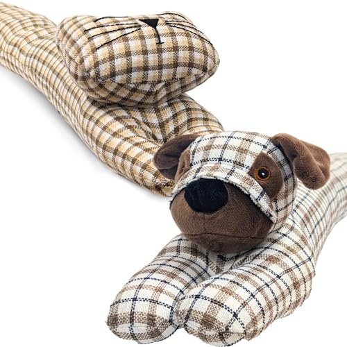 Draught Excluder Door Stopper- Pack of 2 - Polyester Fabric Material & Filling 90cm Weighted Under Door Stops- Air Noise Blocker Stopper Tartan Pattern Stitched Draft Excluder Cat Dog