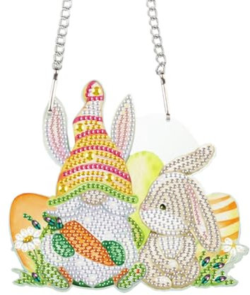 Generisch Diamond Painting Türkranz Osterkranz Hase Diamond Painting Anhänger mit Kette Osterei Diamant Malerei Fensterbilder Ostern Kranz Set für Wand Und Eingang Dekoration-Wichtel Hase