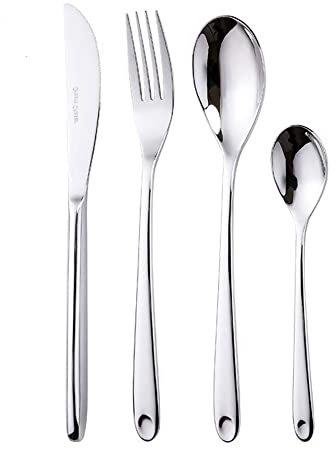 Juego de Cubiertos de 40 Piezas para 10 Utensilios Que Incluyen Cuchillo, Tenedor y Cuchara, Pulido a Espejo, Apto para lavavajillas, Cocina casera, Mango Redondo de Acero Inoxidable 18 10