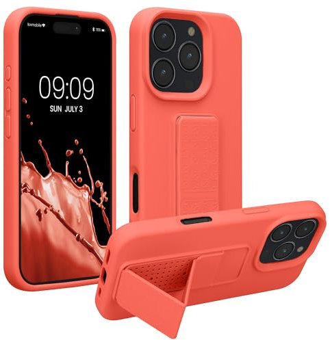kwmobile 1x Custodia Compatibile con Apple iPhone 16 Pro - Cover Supporto Dita - Back Case per Smartphone - Protezione Gommata corallo