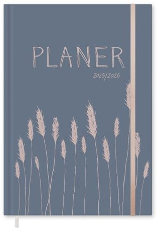 Eine der Guten Terminkalender A5 - Studienplaner 2025 2026, 18 Monate Wochenplaner für Juli 25 bis Dez. 26 mit Gummiband, Hardcover Taschenkalender, Blau Rosa, klimaneutral, FSC Papier