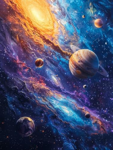 Malen Nach Zahlen Erwachsene Planet Malen Nach Zahlen, Paint by Numbers Adult Universum, DIY Set Erwachsene Ölgemälde Mit 3-Pinseln Und Acrylfarbe, für Wanddeko Und Zimmer Deko, 40x50 cm 4-4813