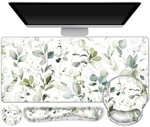 Ensemble de tapis de souris 4 en 1, avec coussin en gel, repose-poignets, clavier, dessous de verre, grand tapis de souris, sous-main au design ergonomique pour le bureau